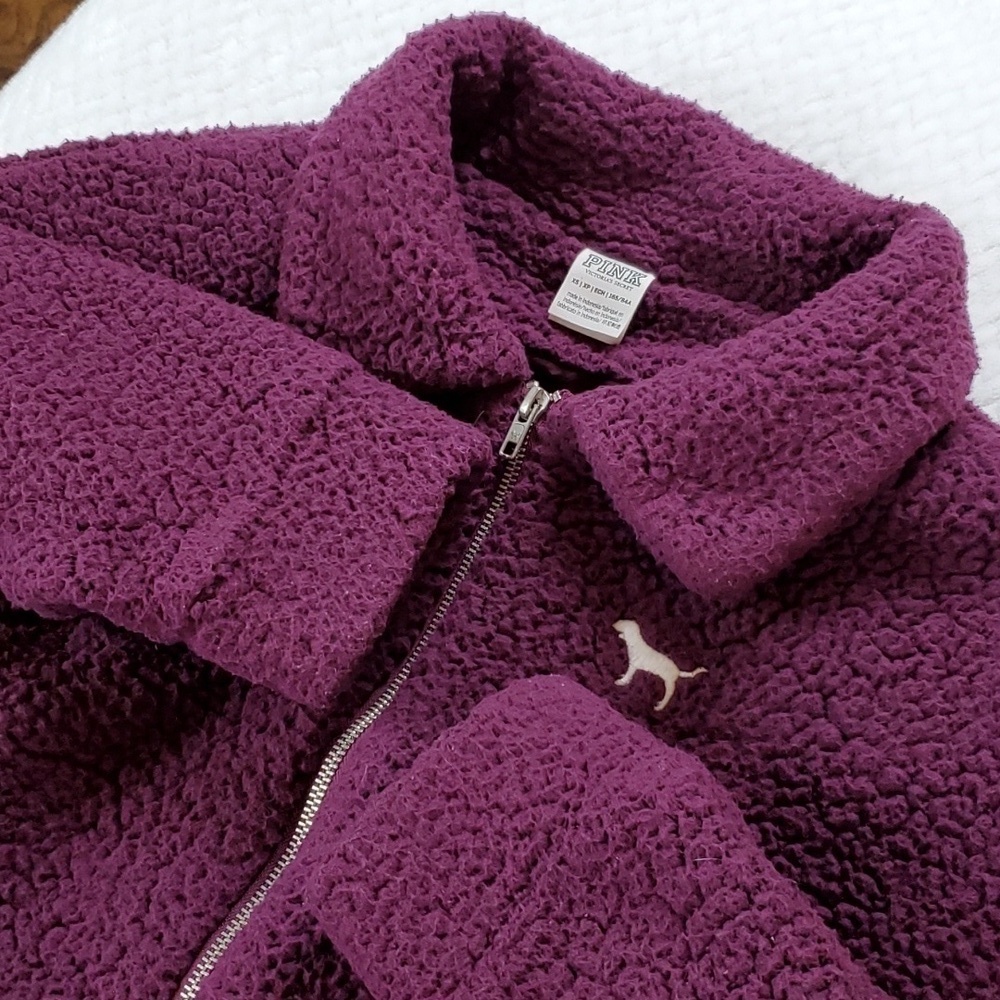 Victoria's Secret Pink "Eggplant" Oversized Sherpa Zip-Up Jacket XS - Picture 16 of 17